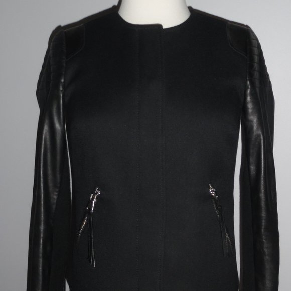 REBECCA TAYLOR Moto Biker Leather Quilted Twill Quilt Oversized Jacket 2‎ XS - Picture 6 of 14